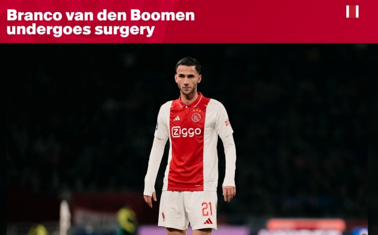 官方：阿賈克斯中場(chǎng)范登博門(mén)接受背部手術(shù) 預計需四個(gè)月時(shí)間恢復