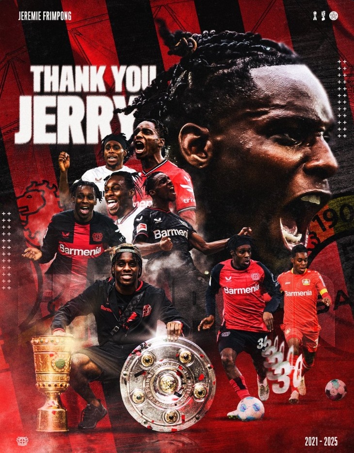 勒沃庫森官推曬海報告別弗林蓬：感謝你所做的一切，祝你未來(lái)好運