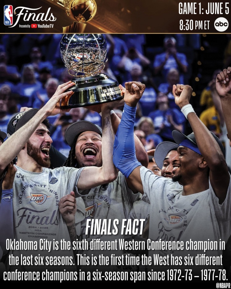 近6個(gè)賽季連續產(chǎn)生6個(gè)西部冠軍 自72-73賽季至77-78賽季以來(lái)首次