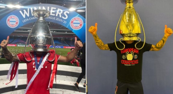 時(shí)隔5年再奪歐冠！盧卡斯復刻此前將獎杯扣在頭上畫(huà)面