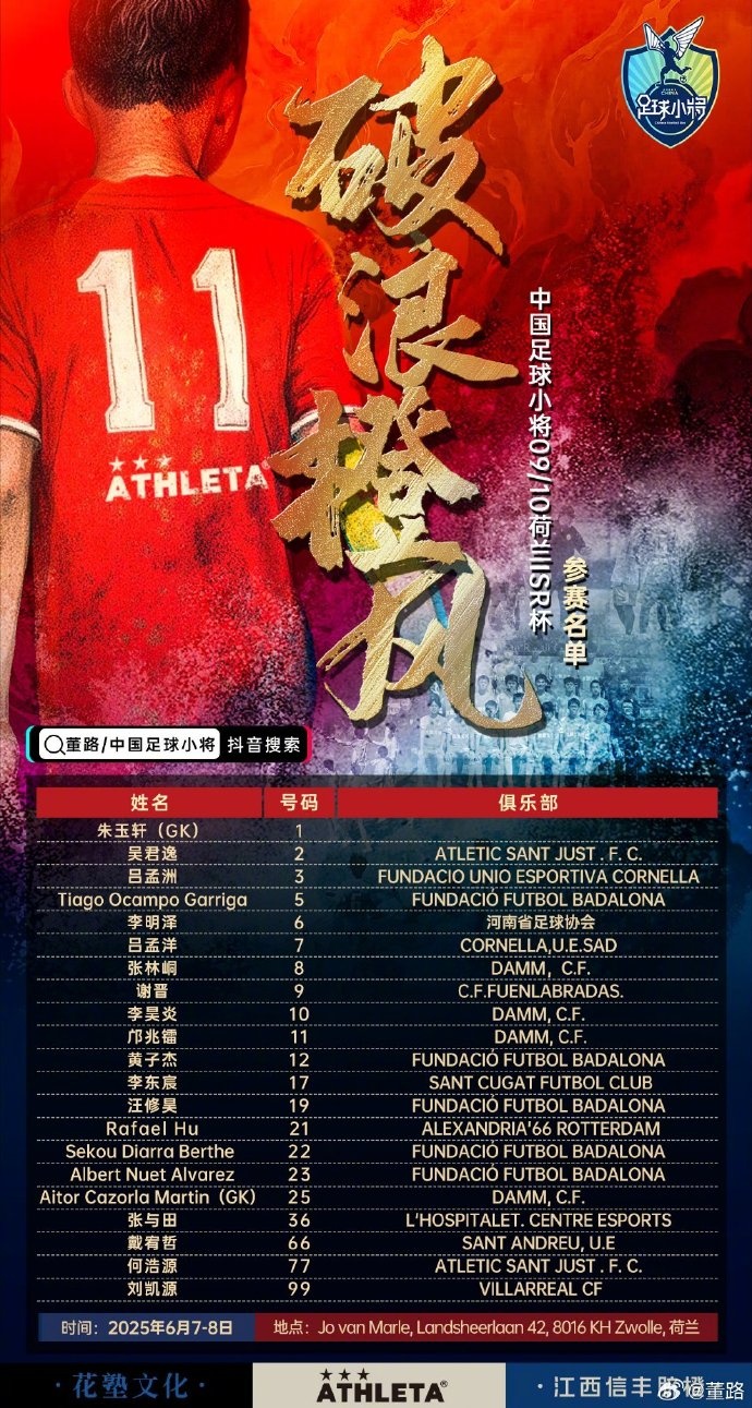 董路曬足球小將U16出征荷蘭杯大名單：后面所屬俱樂(lè )部看著(zhù)真壯觀(guān)