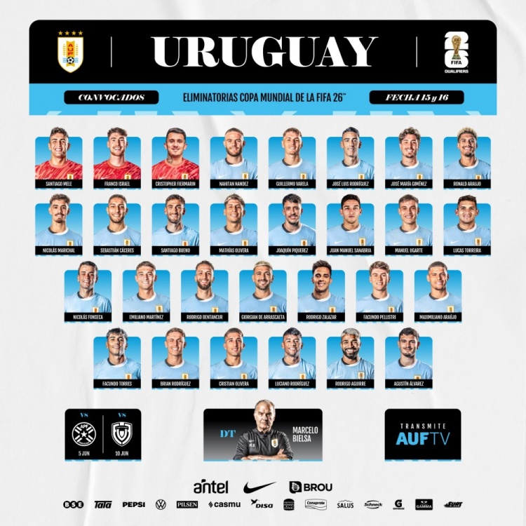 烏拉圭世預賽名單：烏加特、本坦庫爾在列，巴爾韋德、努涅斯缺席