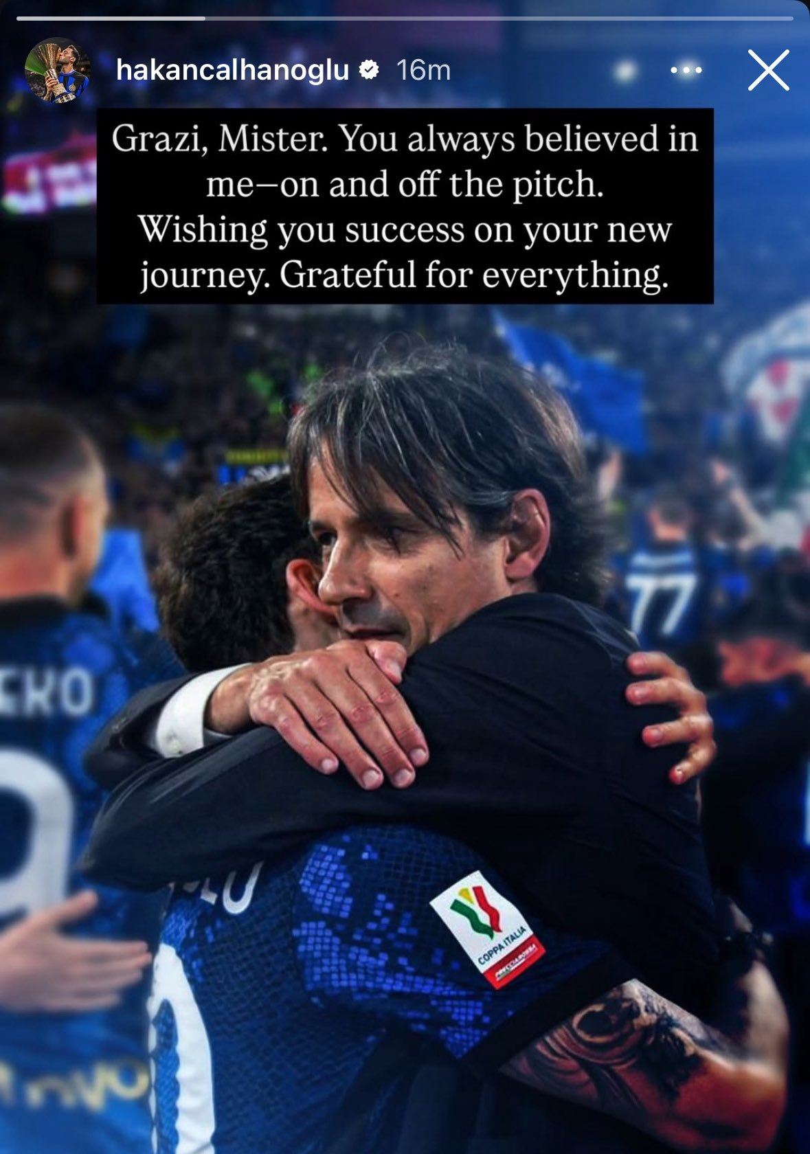 恰20社媒告別小因扎吉：無(wú)論在球場(chǎng)上還是球場(chǎng)外，您始終信任著(zhù)我