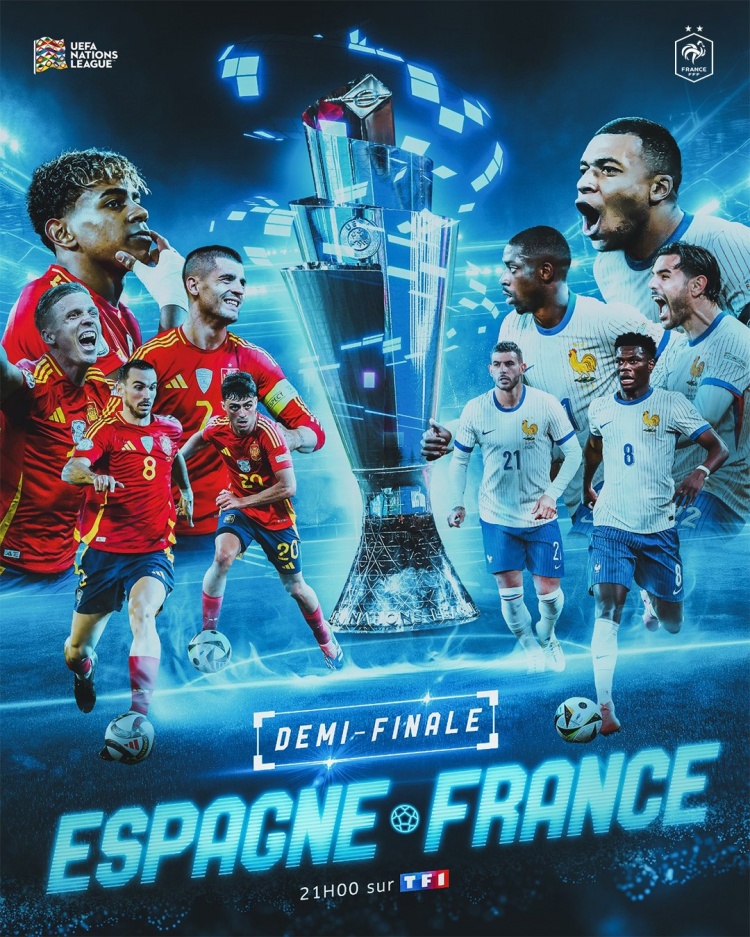 法國隊發(fā)布對陣西班牙海報：姆巴佩、登貝萊、亞馬爾、佩德里出鏡