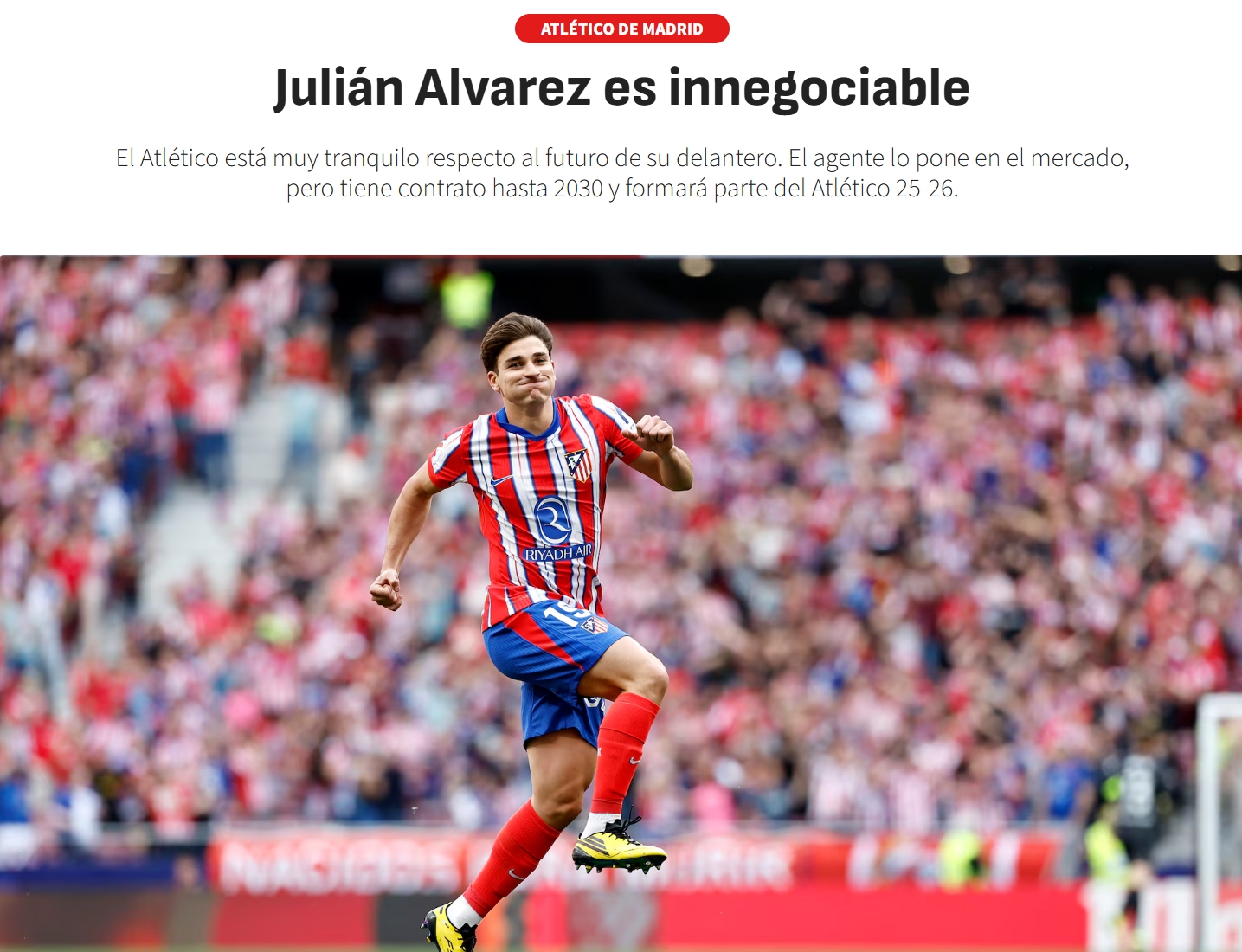 記者：除非有球隊掏出5億歐解約金，否則馬競不會(huì )放走阿爾瓦雷斯