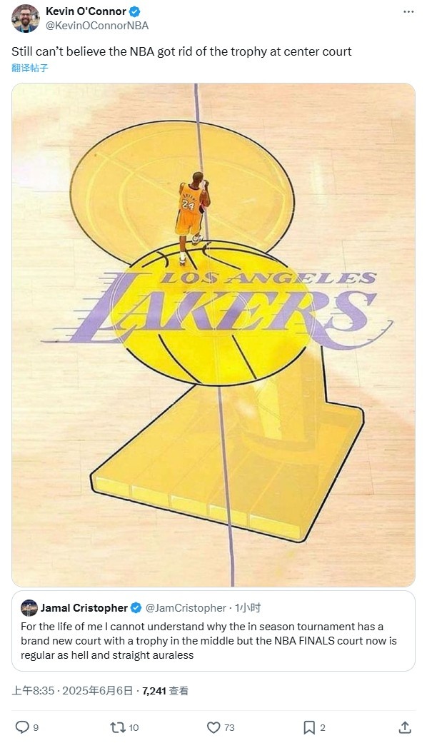 美記質(zhì)疑：錦標賽球場(chǎng)地板上都有獎杯 總決賽地板卻如此普通