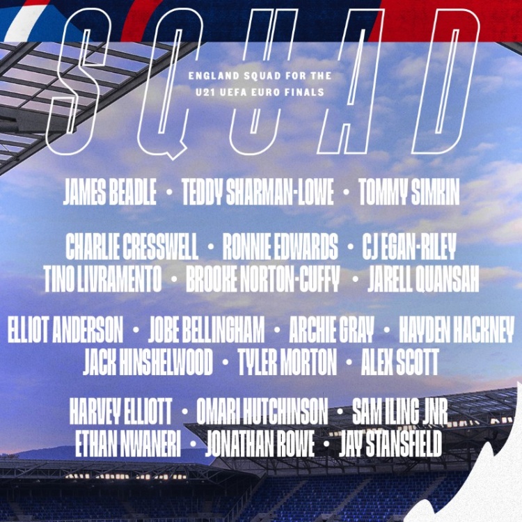 英格蘭U21歐洲杯名單：利夫拉門(mén)托、恩瓦內里、小貝林厄姆在列