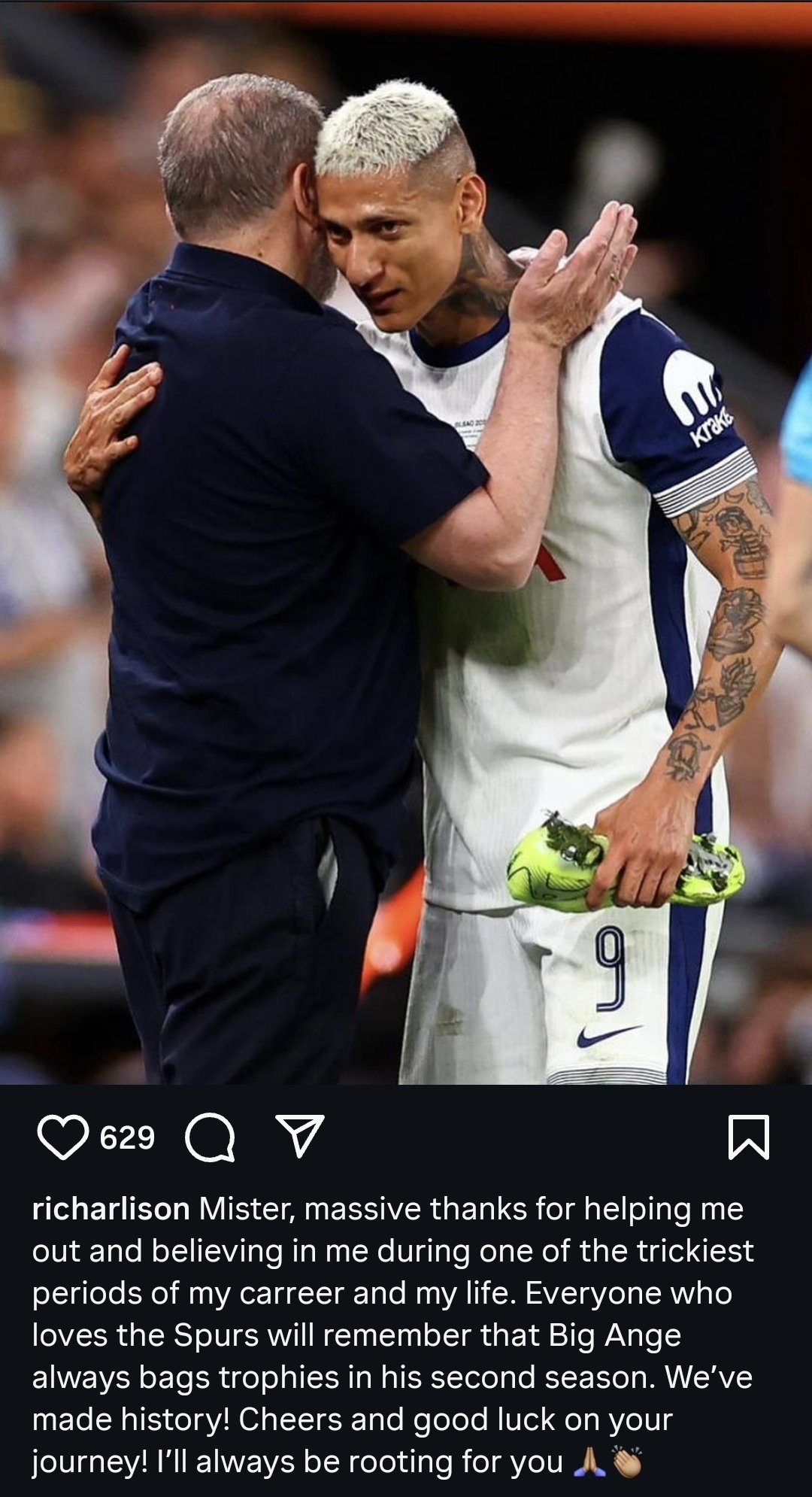 理查利森告別澳波：我們一起創(chuàng  )造了歷史，祝未來(lái)征程好運