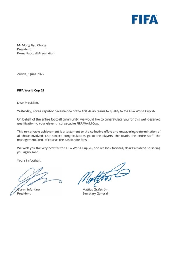 FIFA祝賀韓國連續第11屆晉級世界杯：實(shí)至名歸，了不起的成就