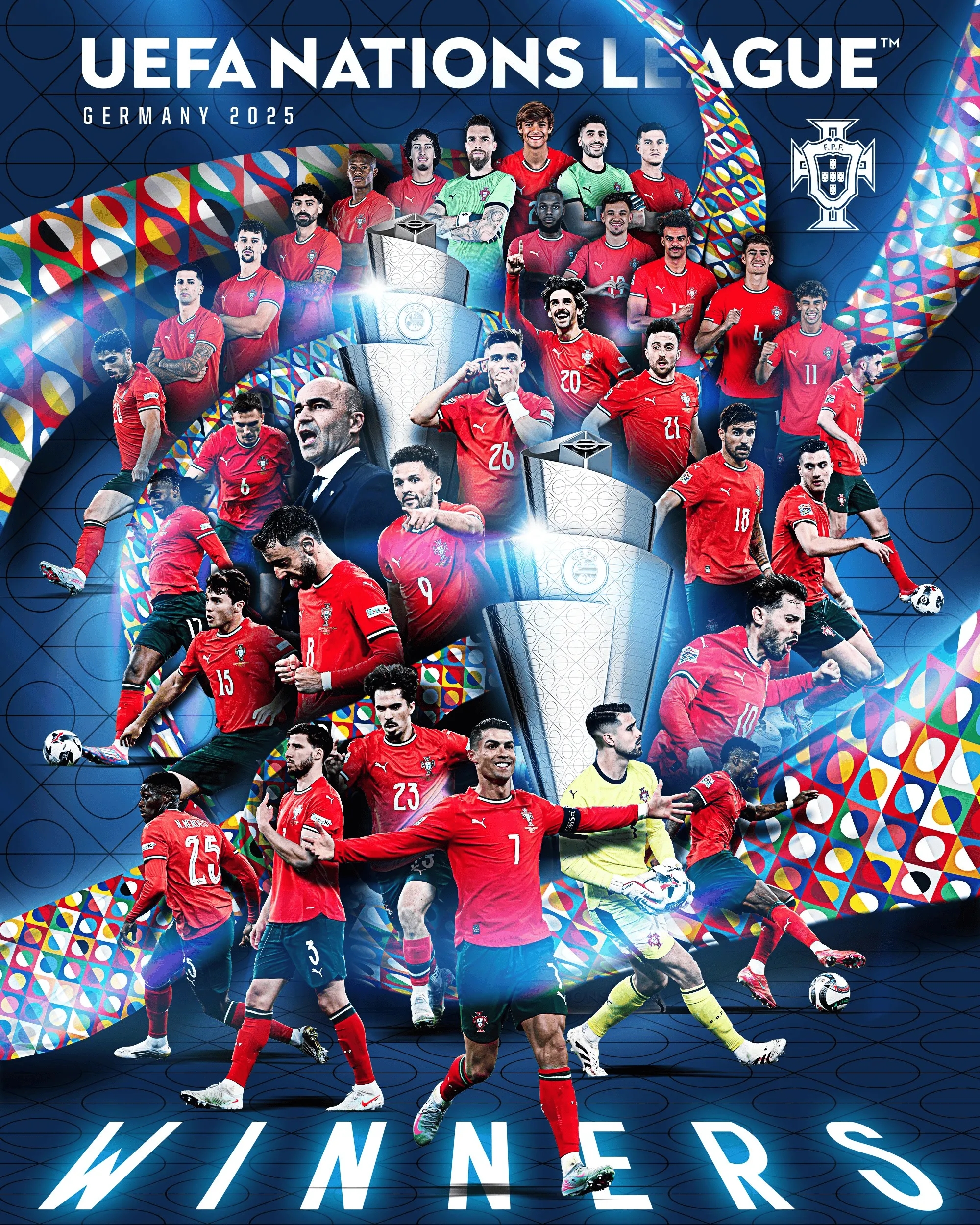 葡萄牙隊曬奪冠海報：兩座歐國聯(lián)獎杯，C羅占據C位