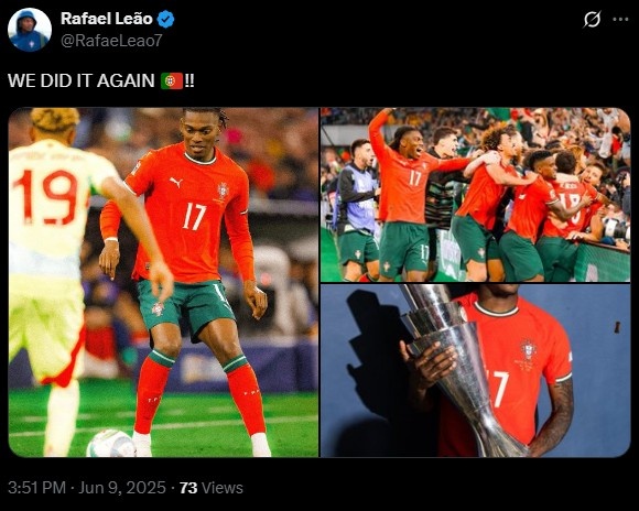 萊奧社媒曬照慶祝奪冠：我們再一次做到了！