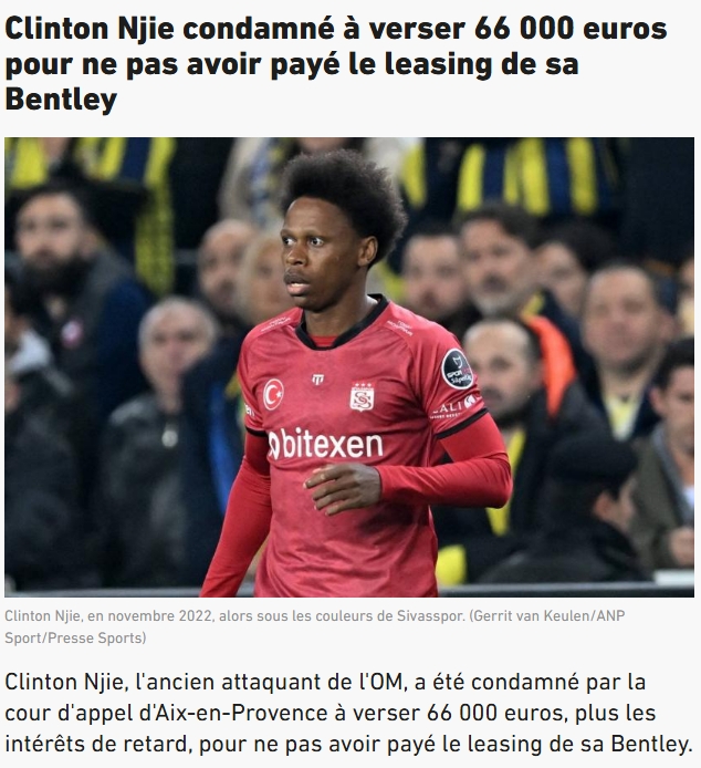 隊報：前馬賽前鋒恩吉耶因未付汽車(chē)租金被罰6.6萬(wàn)歐欠款及滯納金