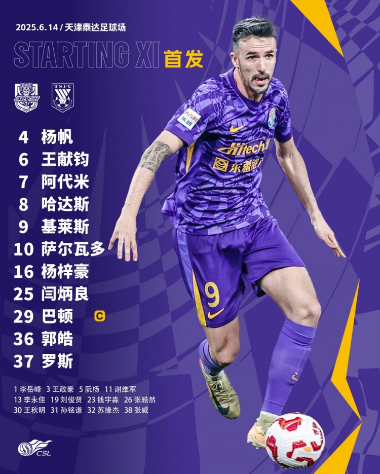 天津津門(mén)虎今日首發(fā)！