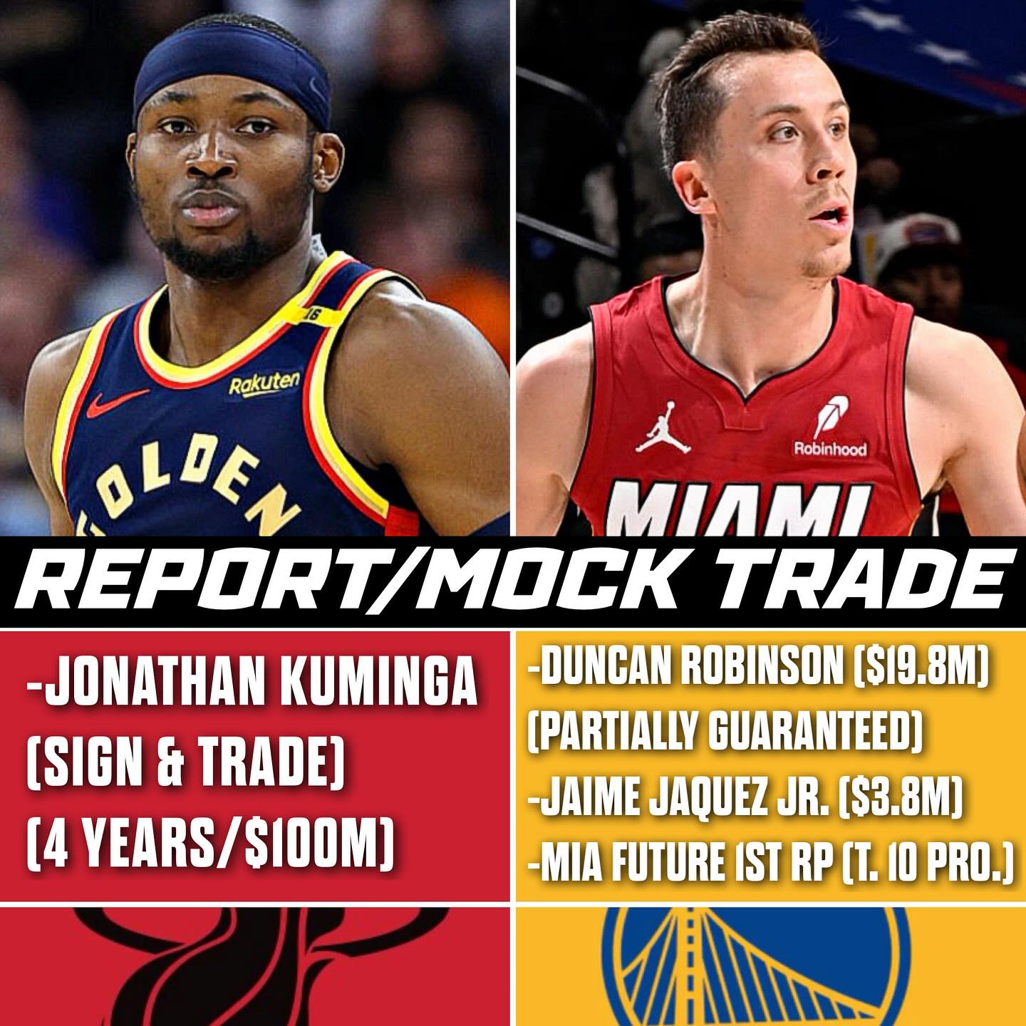 美媒模擬：熱火4年1個(gè)億先簽后換庫明加 勇士得鄧羅+小海梅+1首輪