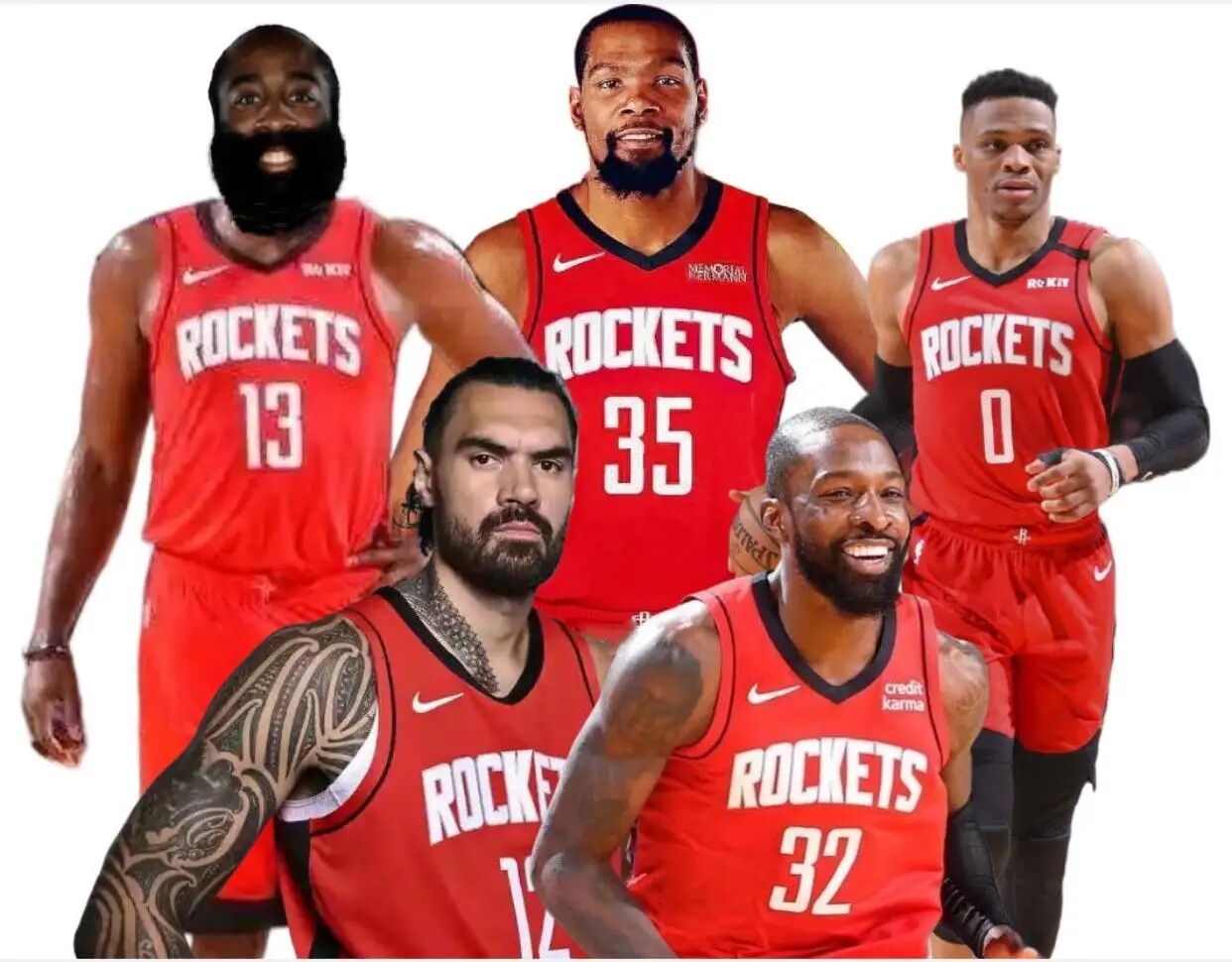 休斯敦雷霆夕陽(yáng)紅隊??網(wǎng)友P圖 三少+海王+杰夫-格林齊聚火箭