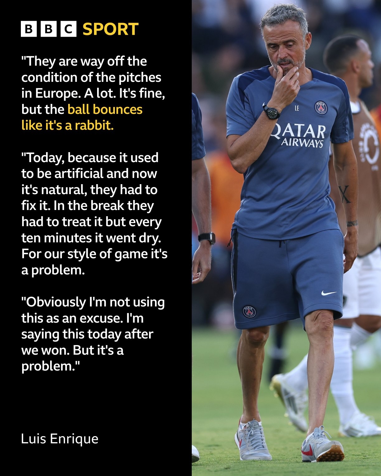 ????恩里克不滿(mǎn)世俱杯草皮情況：球在場(chǎng)上跟兔子一樣跳來(lái)跳去