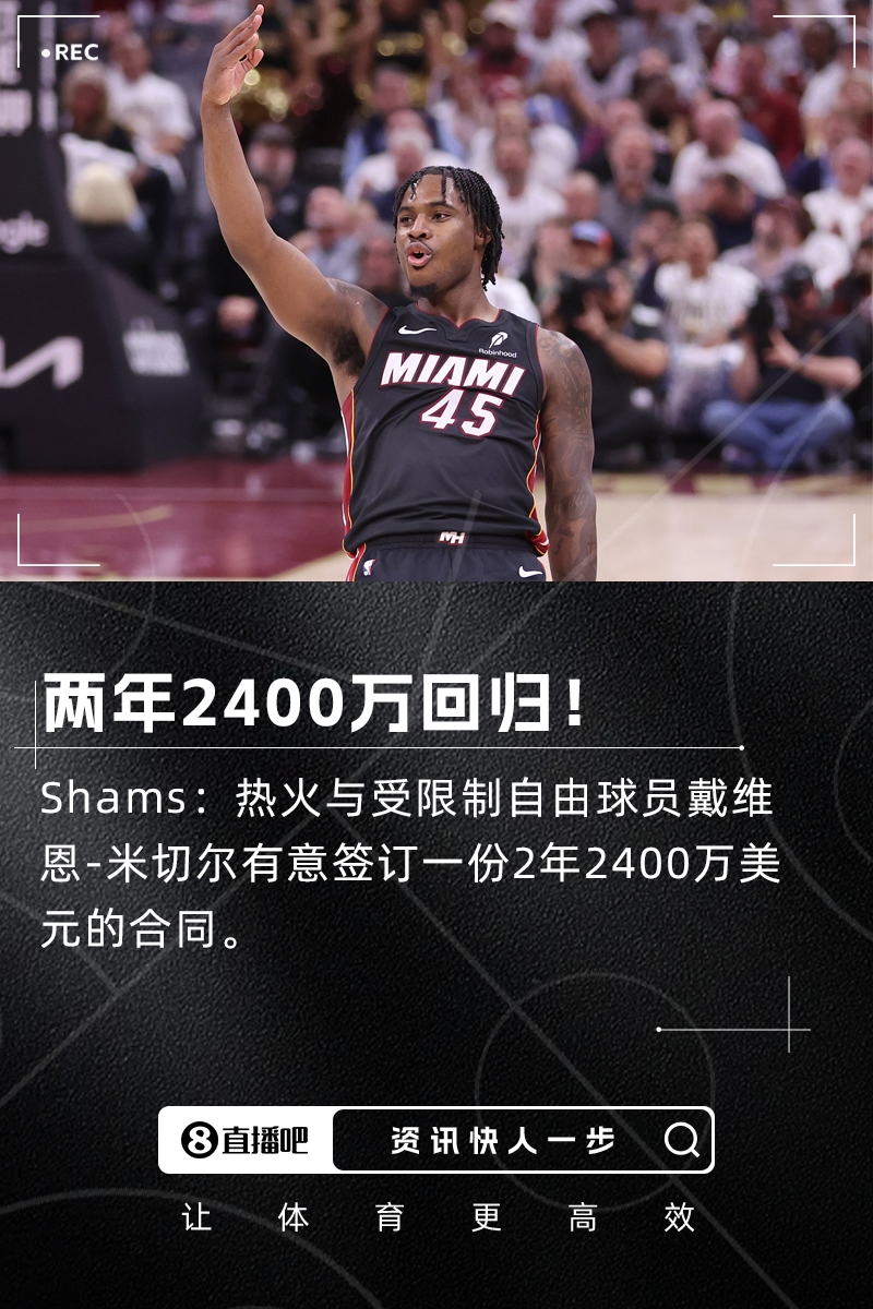 Shams：熱火與戴維恩-米切爾有意簽訂一份2年2400萬(wàn)美元的合同