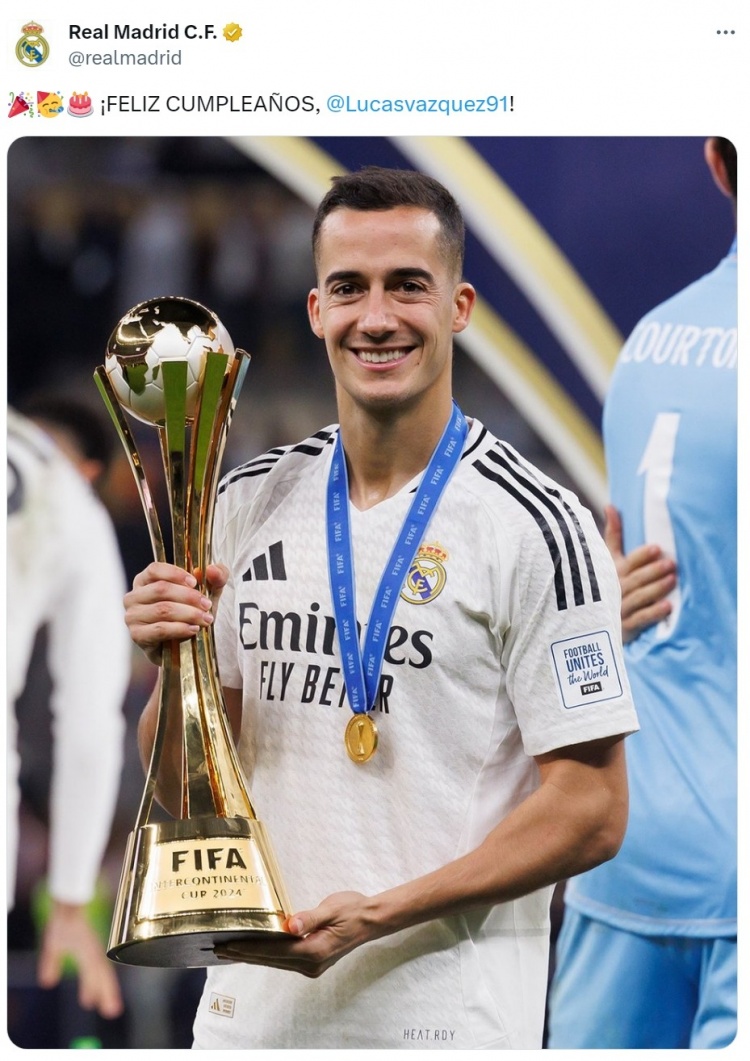 皇馬祝巴斯克斯34歲生日快樂(lè )，球員為皇馬出戰401場(chǎng)斬獲22冠