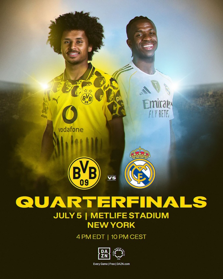 八強戰相遇！多特發(fā)布對陣皇馬海報：阿德耶米pk維尼修斯