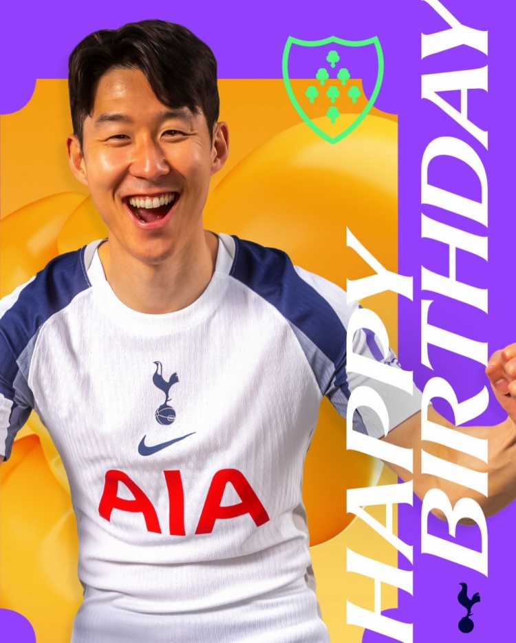 熱刺官方祝孫興慜33歲生日快樂(lè )，效力10年出戰454場(chǎng)173球101助