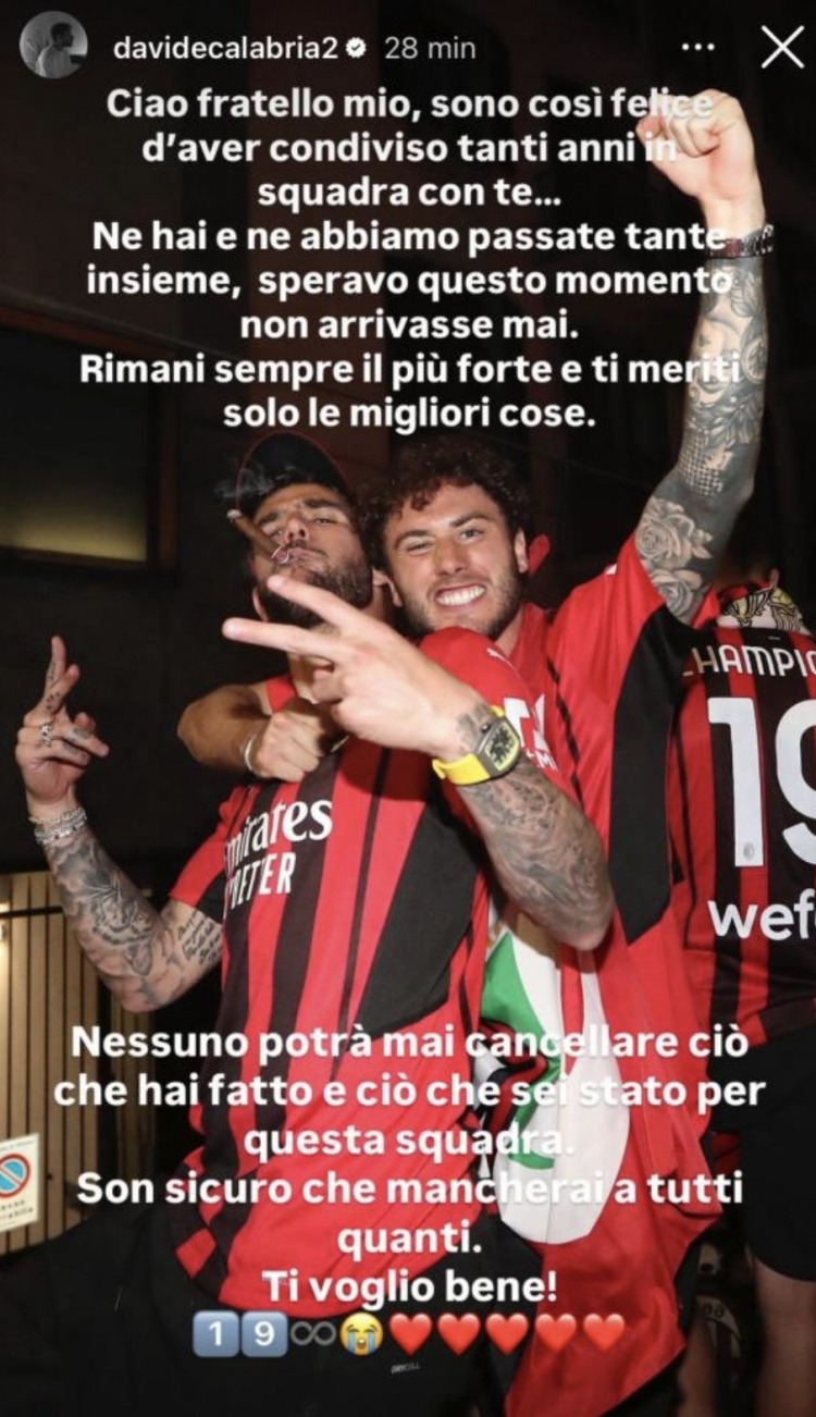 卡拉布里亞告別特奧：沒(méi)人能抹去你為米蘭所做的一切