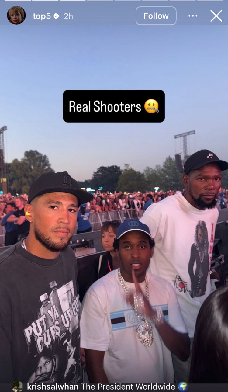 還擱一塊呢??杜蘭特與前隊友布克同框現身倫敦Wireless音樂(lè )節