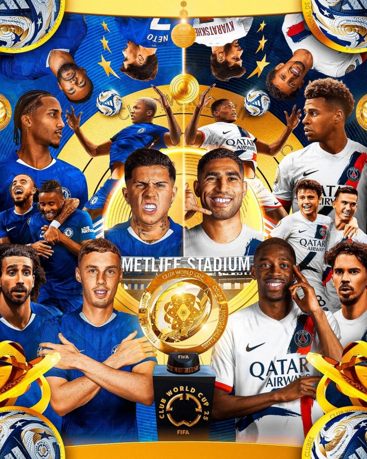 世俱杯官方社媒發(fā)布決賽海報：帕爾默&恩佐 VS 登貝萊&阿什拉夫