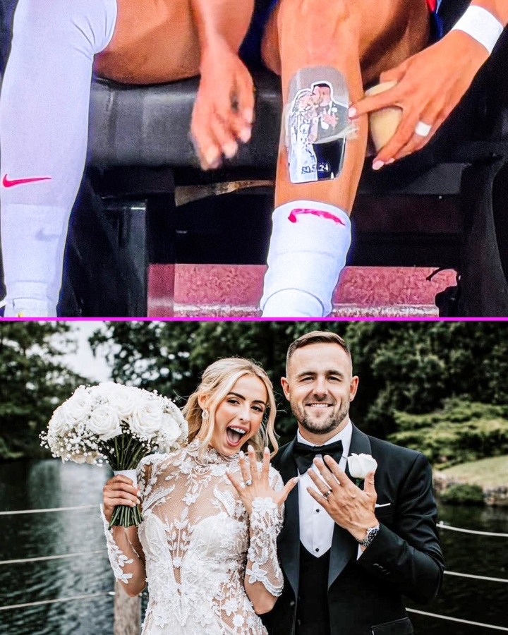 愛(ài)的力量??英格蘭女足前鋒凱莉的護腿板印著(zhù)和丈夫接吻的畫(huà)面