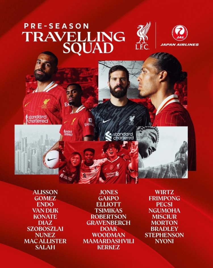 利物浦亞洲季前賽名單：薩拉赫、范迪克領(lǐng)銜，維爾茨等新援在列