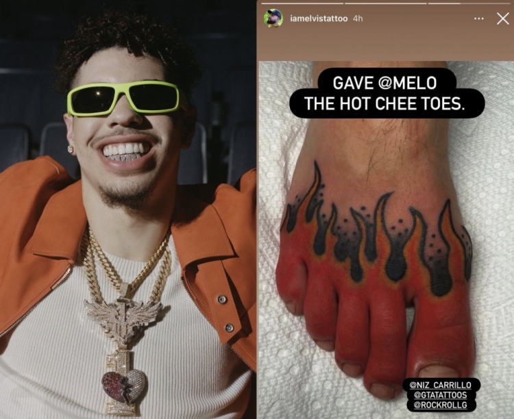 沒(méi)地方紋了嗎？拉梅洛-鮑爾在腳趾處再填紋身！