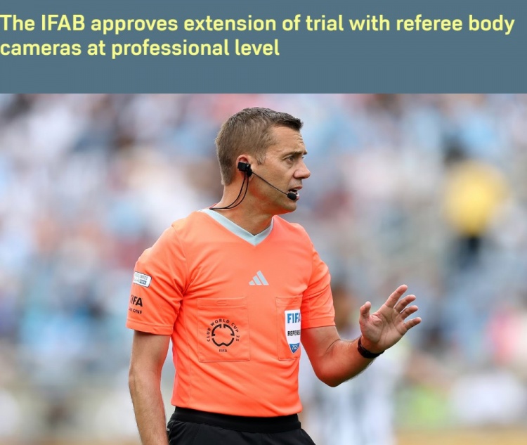 FIFA：裁判佩戴身體攝像機的試驗擴展至全球賽事
