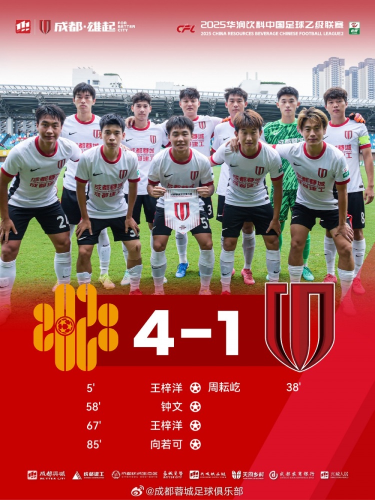 中乙聯(lián)賽第22輪：成都蓉城B隊1-4深圳二零二八