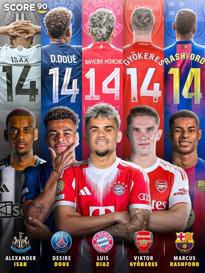 14號來(lái)襲??拜仁14號迪亞斯 槍手14號約克雷斯 巴薩14號拉什福德