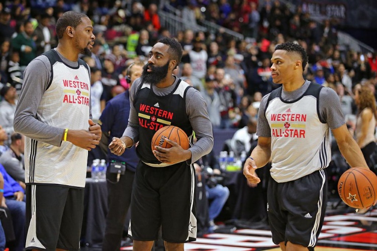 哈登評最佳隊友陣容：威少+歐文+自己+杜蘭特+恩比德