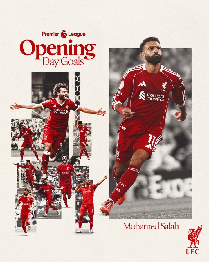 薩拉赫英超揭幕戰已進(jìn)10球，利物浦曬海報：歷史首人！