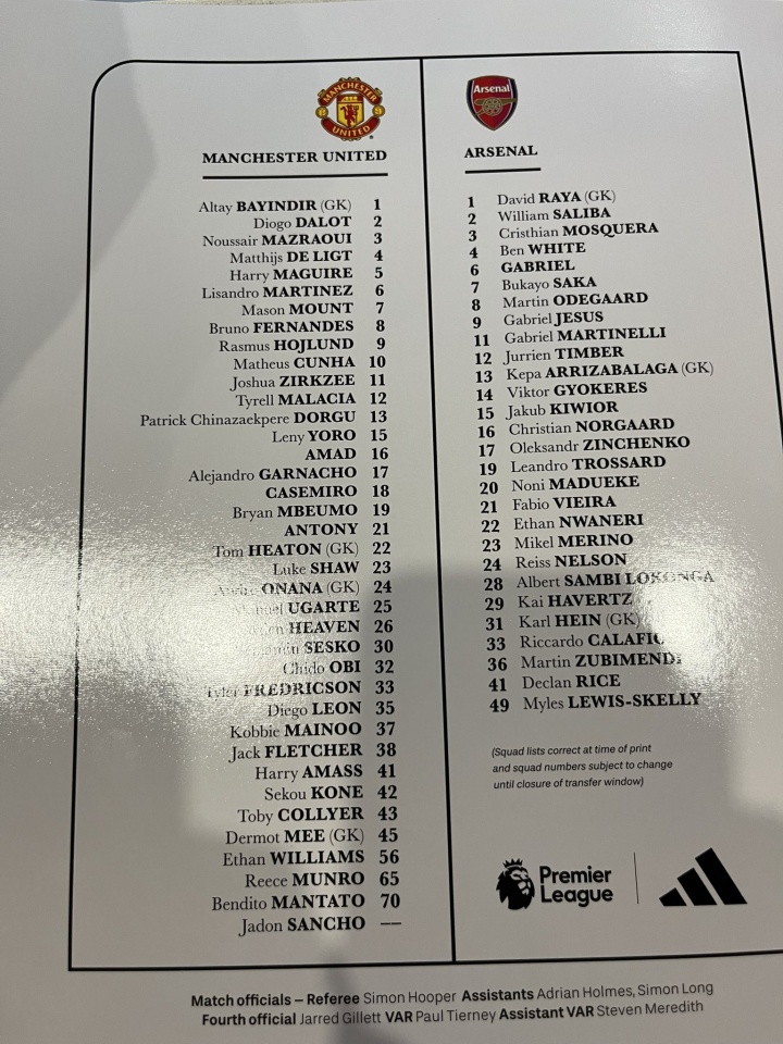 湊個(gè)數??桑喬出現在曼聯(lián)vs阿森納球員名單中，并且沒(méi)有號碼