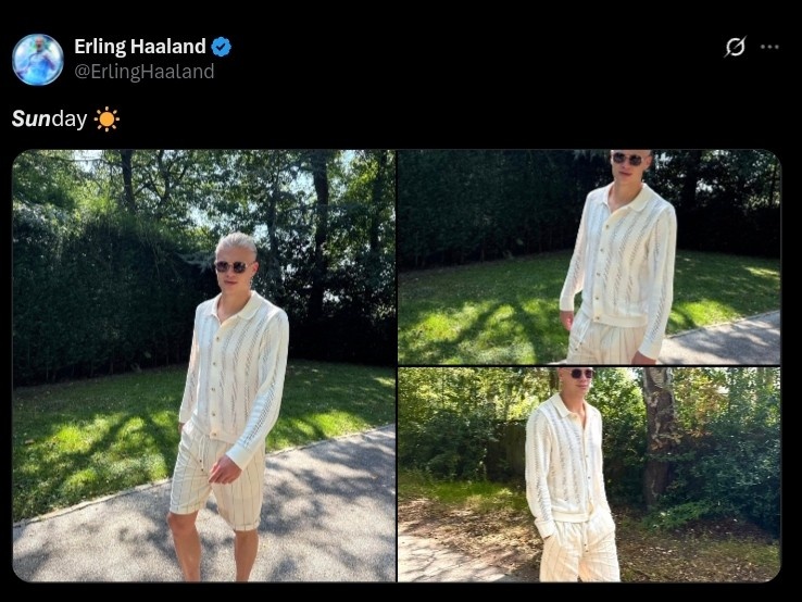 休閑時(shí)光！哈蘭德社媒曬身著(zhù)休閑服照片：陽(yáng)光明媚的周日！