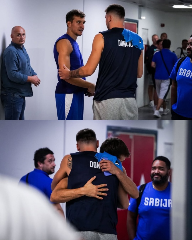 焦點(diǎn)大戰！東契奇與博格丹熱身賽前擁抱致意互相交流