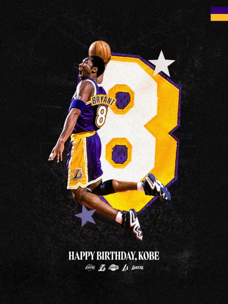 湖人官推分享科比海報：洛杉磯之心 生日快樂(lè ) 科比 ??