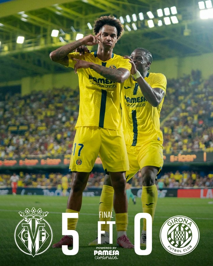 布坎南戴帽！比利亞雷亞爾5-0赫羅納，兩輪全勝凈勝7球登頂積分榜