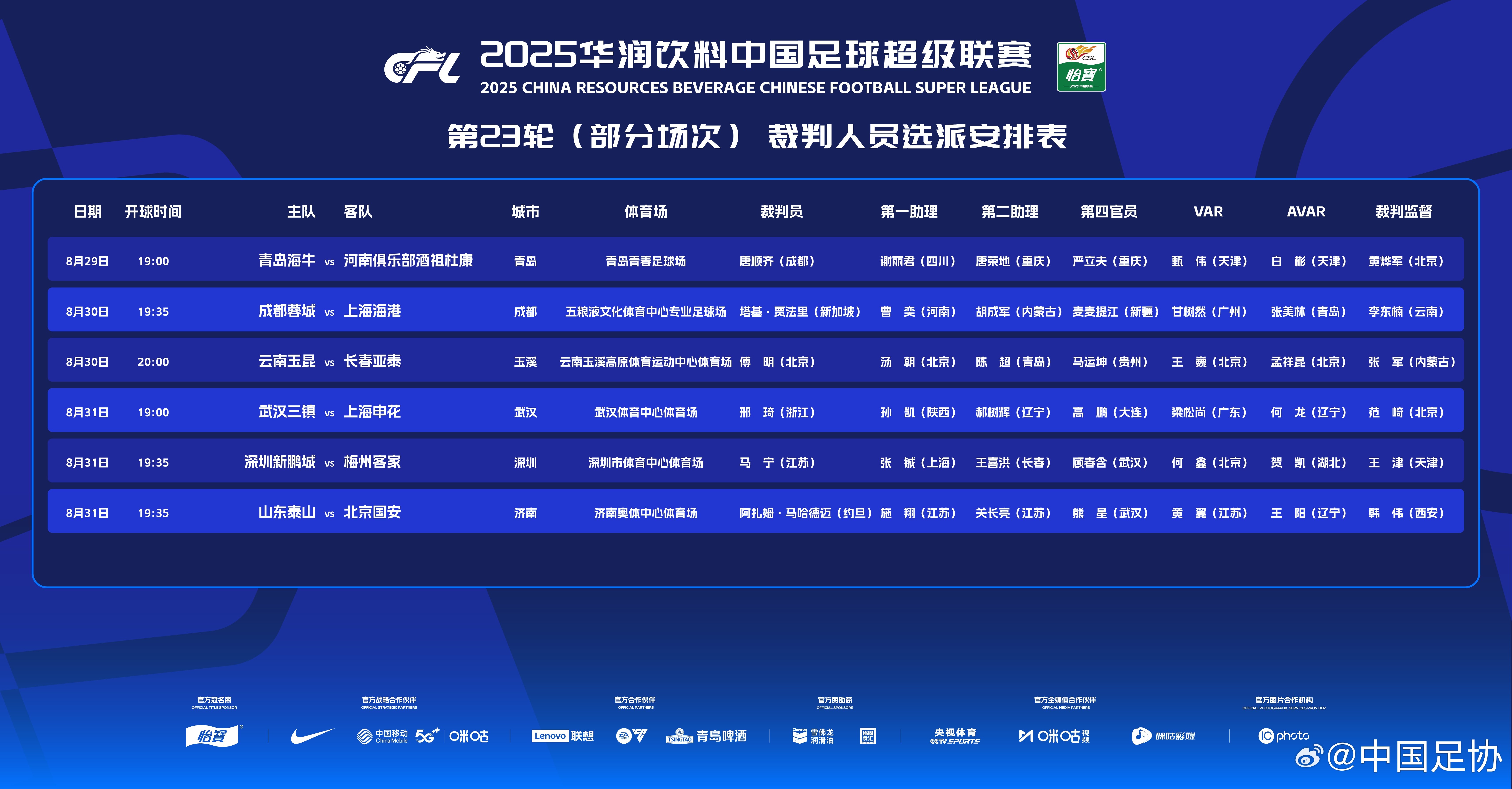 官方：新加坡裁判執法蓉城vs海港，約旦裁判執法泰山vs國安