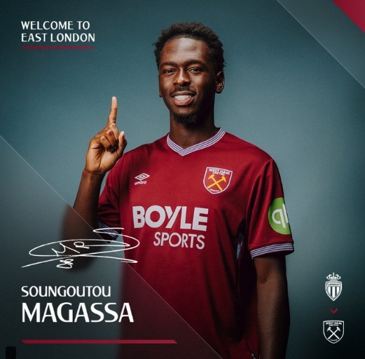 西漢姆聯(lián)官方：摩納哥21歲中場(chǎng)馬加薩加盟，球員也可勝任中衛