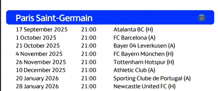 巴黎歐冠賽程：10月2日客戰巴薩 第4輪&第5輪連戰拜仁、熱刺
