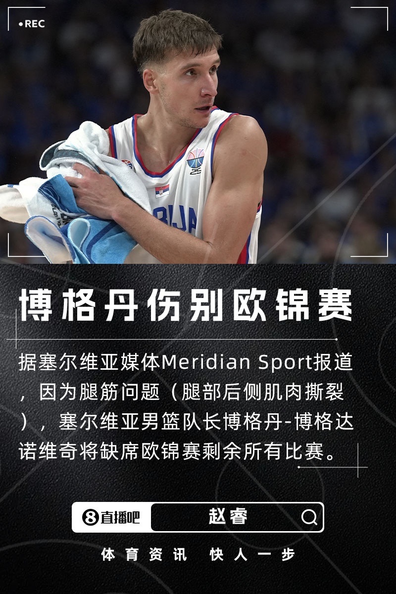 塞爾維亞大損失！塞媒：隊長(cháng)博格丹因腿筋傷勢缺席歐錦賽剩余比賽