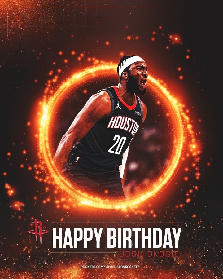 鋒線(xiàn)藍領(lǐng)！火箭官推曬圖祝新援約什-奧科吉27歲生日快樂(lè )??