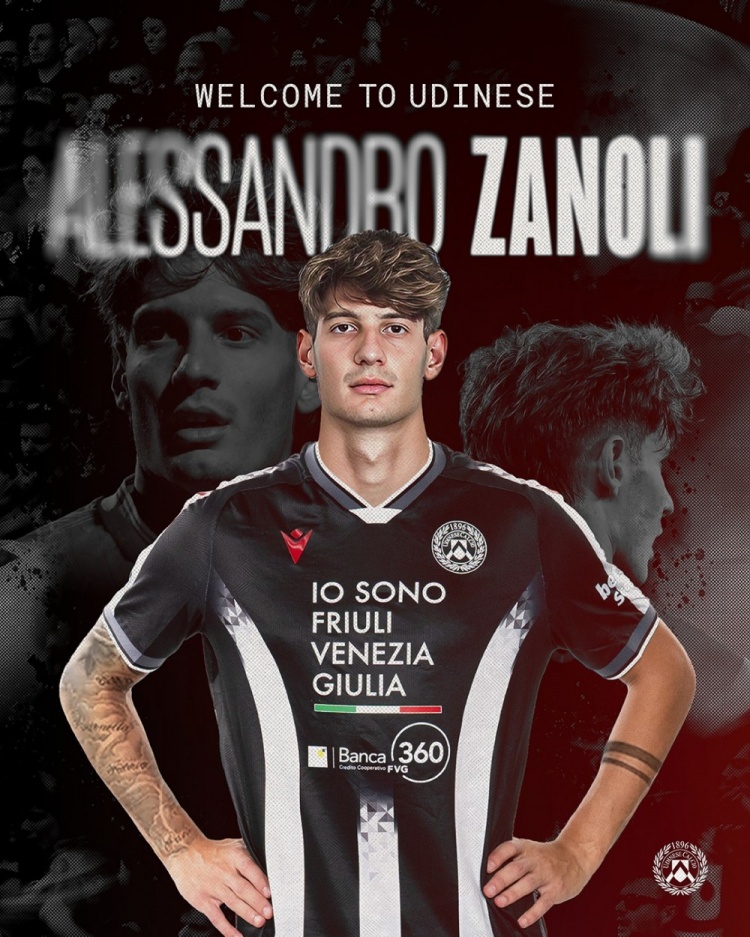 官方：24歲后衛扎諾利正式加盟烏迪內斯，方式為租借+強制買(mǎi)斷