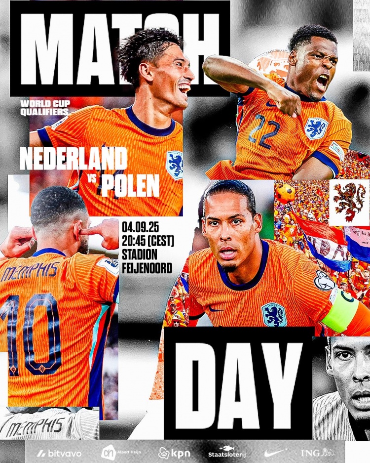 荷蘭隊發(fā)布世預賽海報：范迪克、賴(lài)因德斯、鄧弗里斯、德佩出鏡