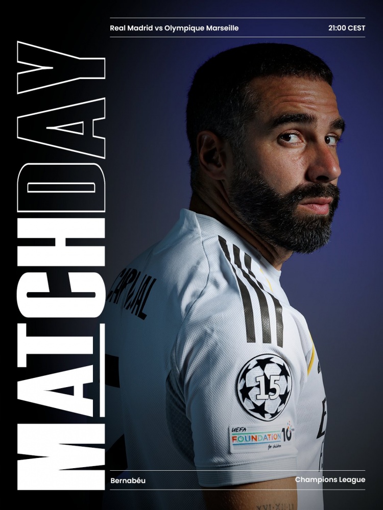 皇馬官方曬歐冠戰馬賽海報，卡瓦哈爾單人出鏡