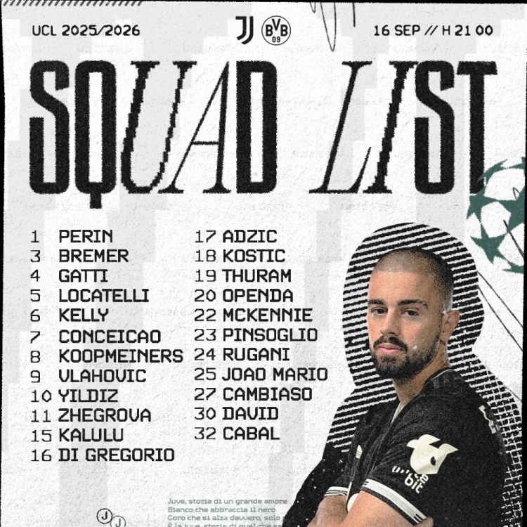 尤文對陣多特大名單：熱格羅瓦在列，小孔塞桑、坎比亞索回歸