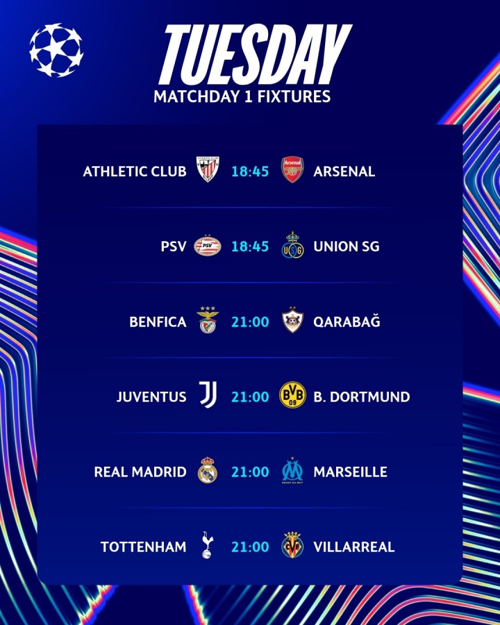 新賽季歐冠來(lái)了??槍手早場(chǎng)戰畢巴 皇馬迎馬賽 熱刺尤文多特出戰